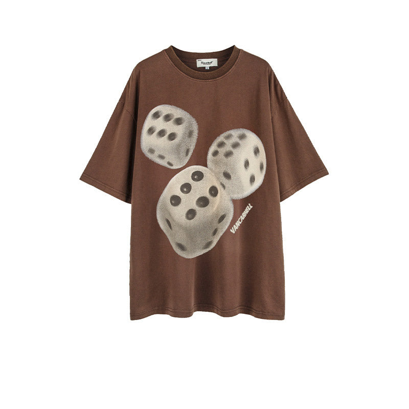 Mens T Shirts Dice Print Loose Short Sleeves