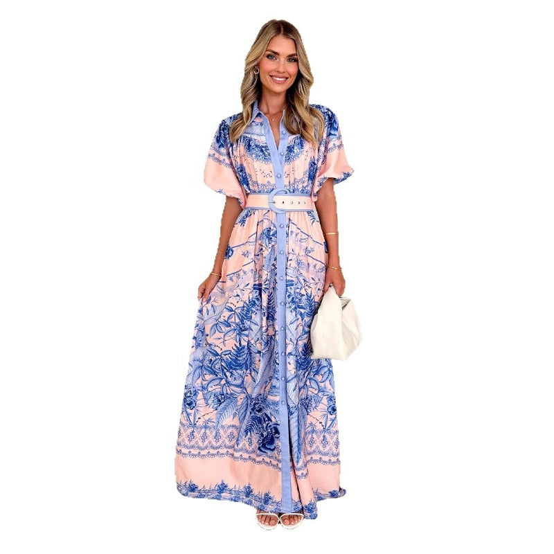 Women dress year cross-border independent station exportfashion stand collar ruffles tops high waist stereo skirt skirt suit women