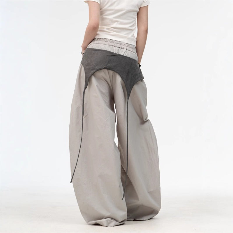 Women casual pants retro contrasting color women loose summer scimitar pants