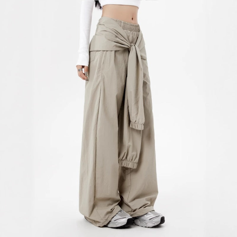 Women casual pants vintage straps women's summer loose wide-leg pants