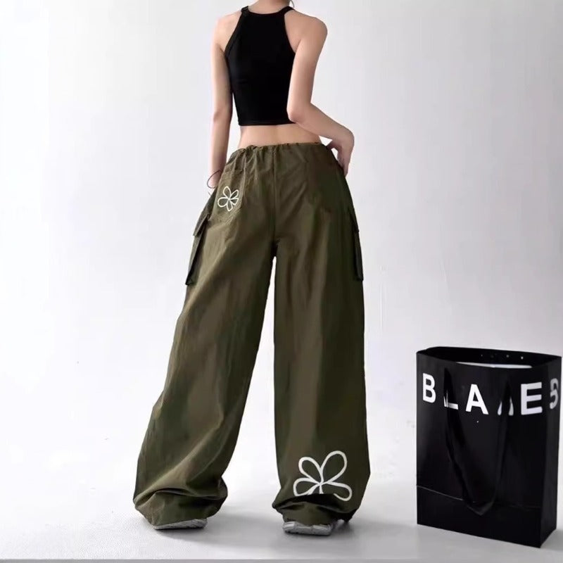 Women casual pants tooling wide leg pants summer high waist trousers
