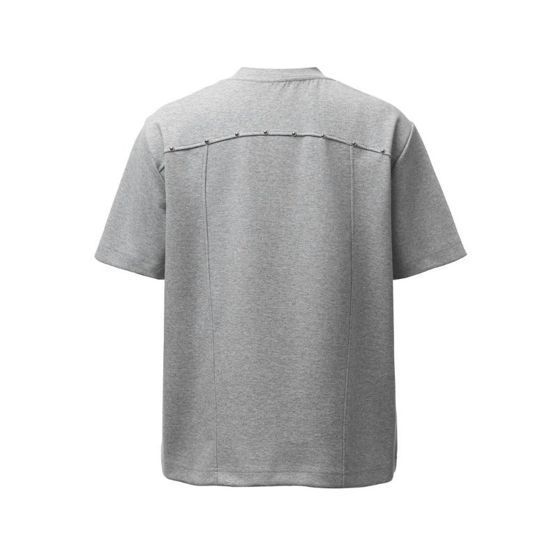 Men's t-shirts: american retro heavyweight double yarn deconstructed beaded design, men's high street oversized short sleeve tee