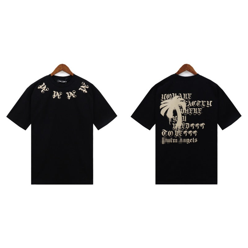 Palm Angels T Shirts Letter Painted Coconut Tree Print Short Sleeve T-Shirt