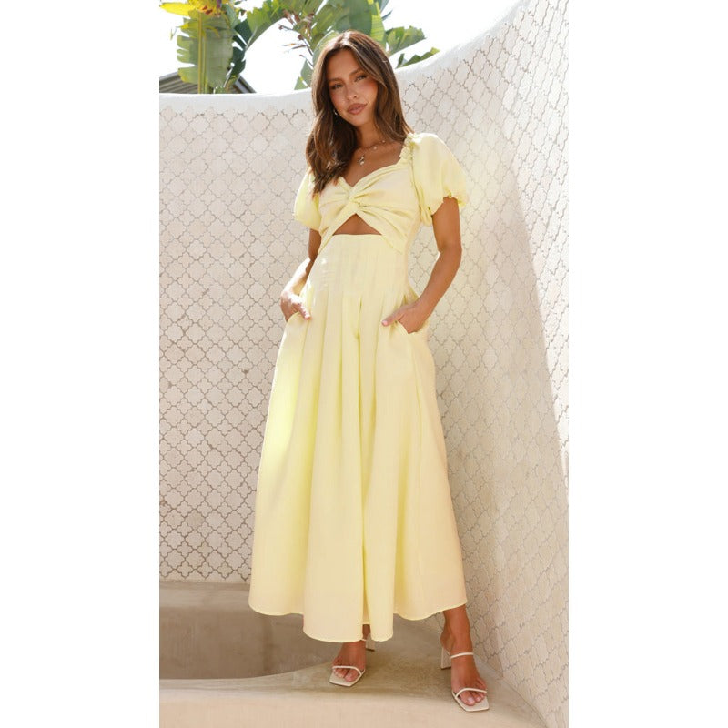Women's dress: spring/summer sexy slim-fit cutout maxi dress - high-end, figure-hugging, backless, vacation style