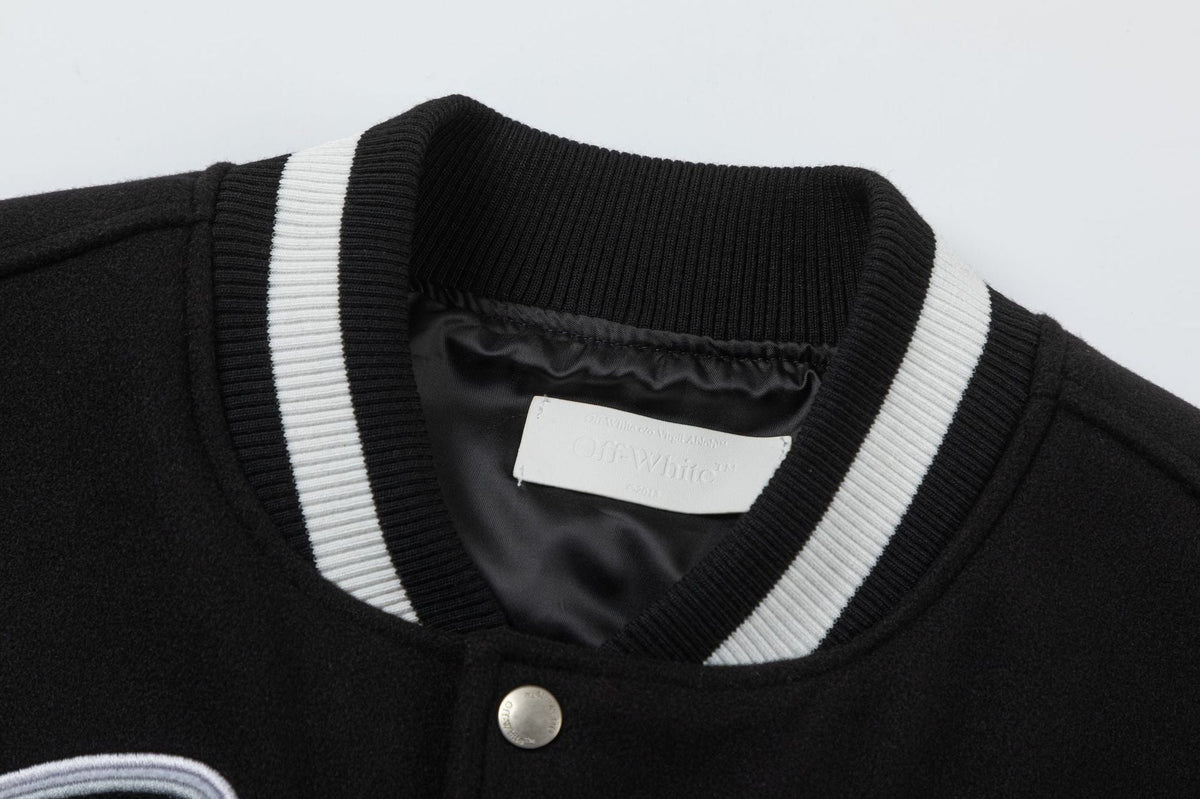 Off White Jacket Spring and Autumn OW Splicing Letter Pattern Baseball Jacket Jacket