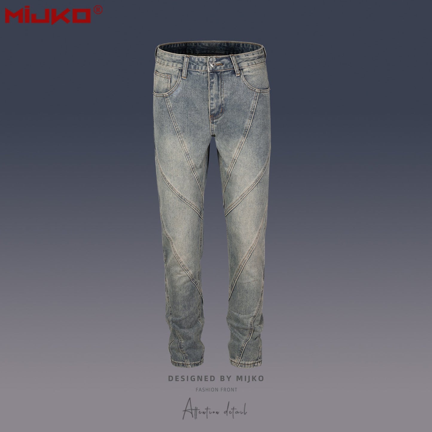 MIJKO Mens Vintage Pants Washed Old Slim-Fit Jeans