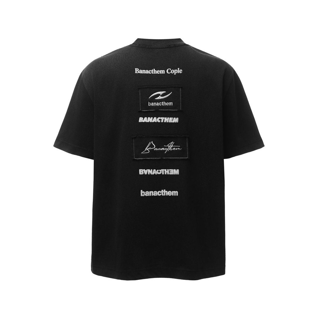 Men t shirts retro double yarn letter embroider distressed loose short sleeves