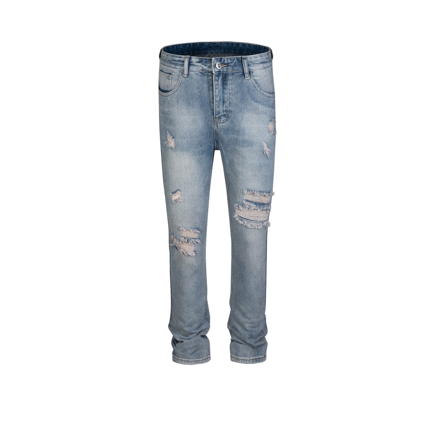 MIJKO Men's Vintage Pants MIJKO washed trousers men's and women's ripped slim-fitting old jeans