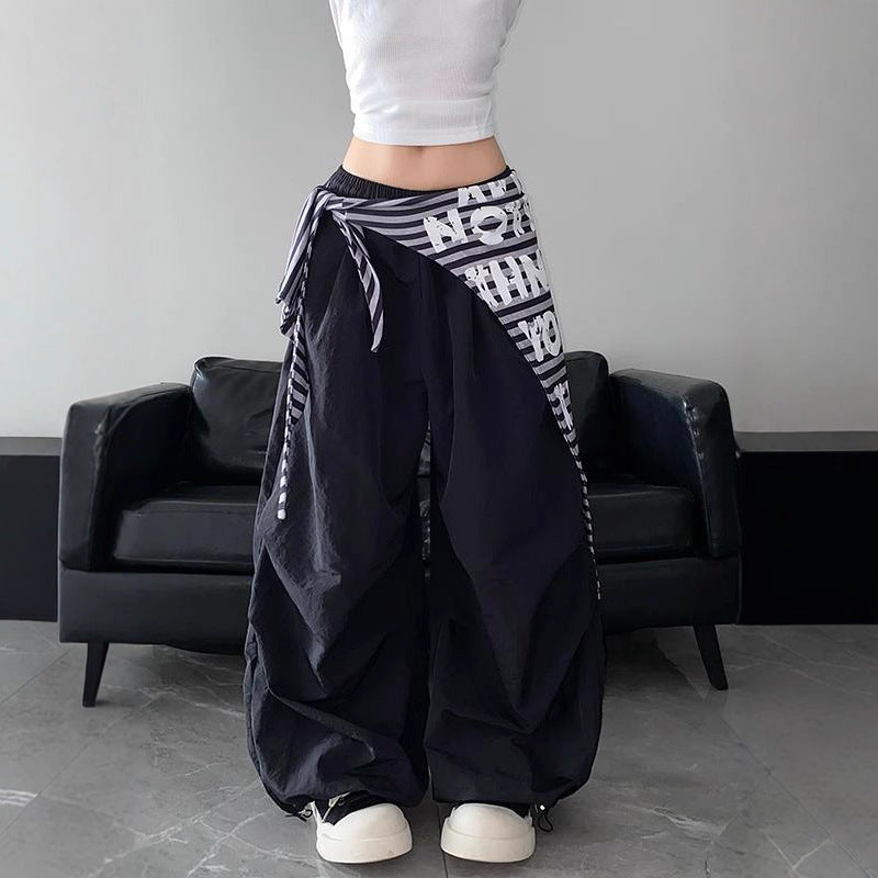 Womens casual pants vintage striped hip hop scimitar pants