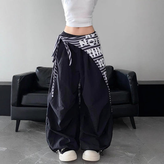 Womens casual pants vintage striped hip hop scimitar pants