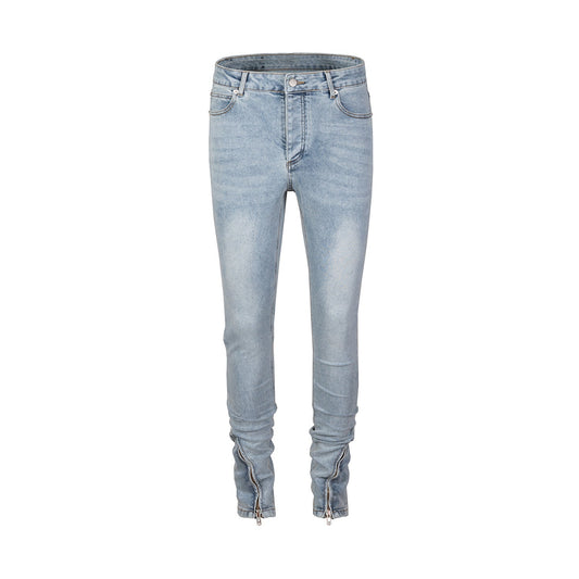 MIJKO Mens Vintage Pants MIJKO Blue Trousers Wide-Foot Zipper Jeans