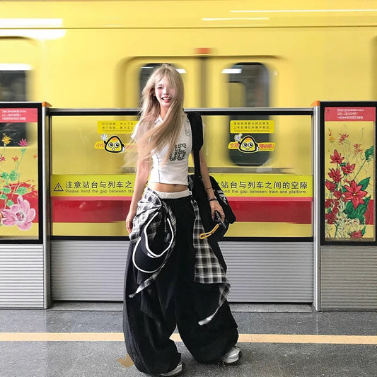Women casual pants hip hop wide leg pants loose casual wide leg scimitar pants