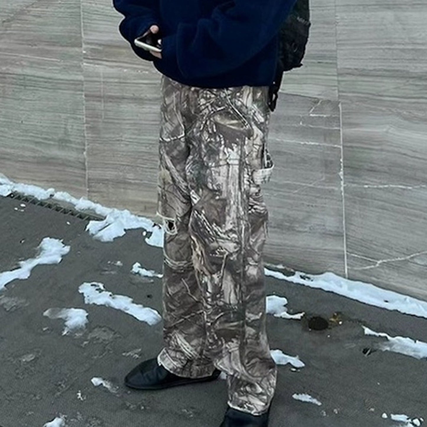 MIJKO Men's Vintage Pants MIJKO slim-fit trousers men's and women's straight camouflage old faded jeans