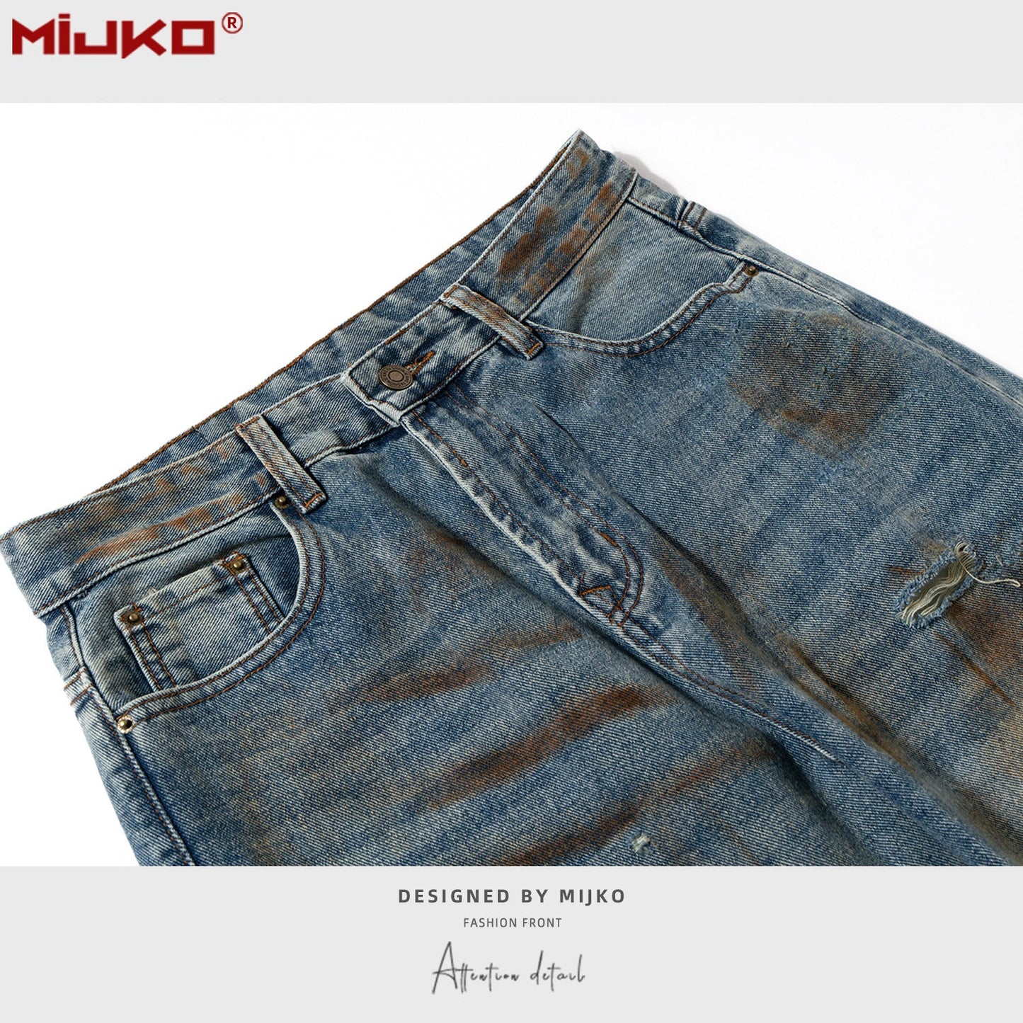 MIJKO Mens Vintage Pants Graffiti Jeans