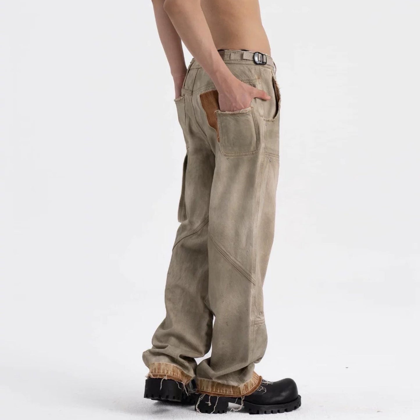 MIJKO Men's Vintage Pants Distress Unisex Pants