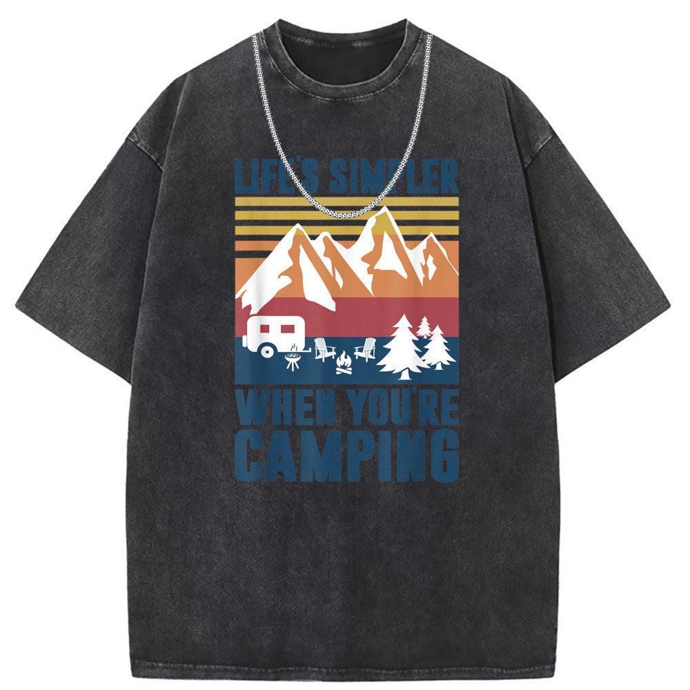 Mens T Shirts Cotton Printed Short Sleeve T-Shirts Washed and Old