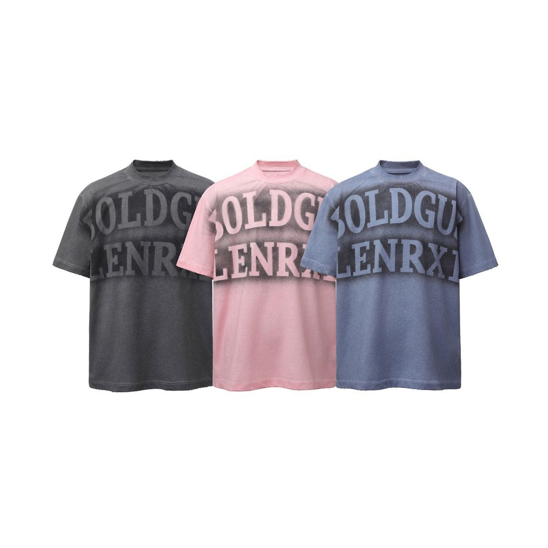 Men t shirts retro double yarn washed distressed printing loose short sleeves