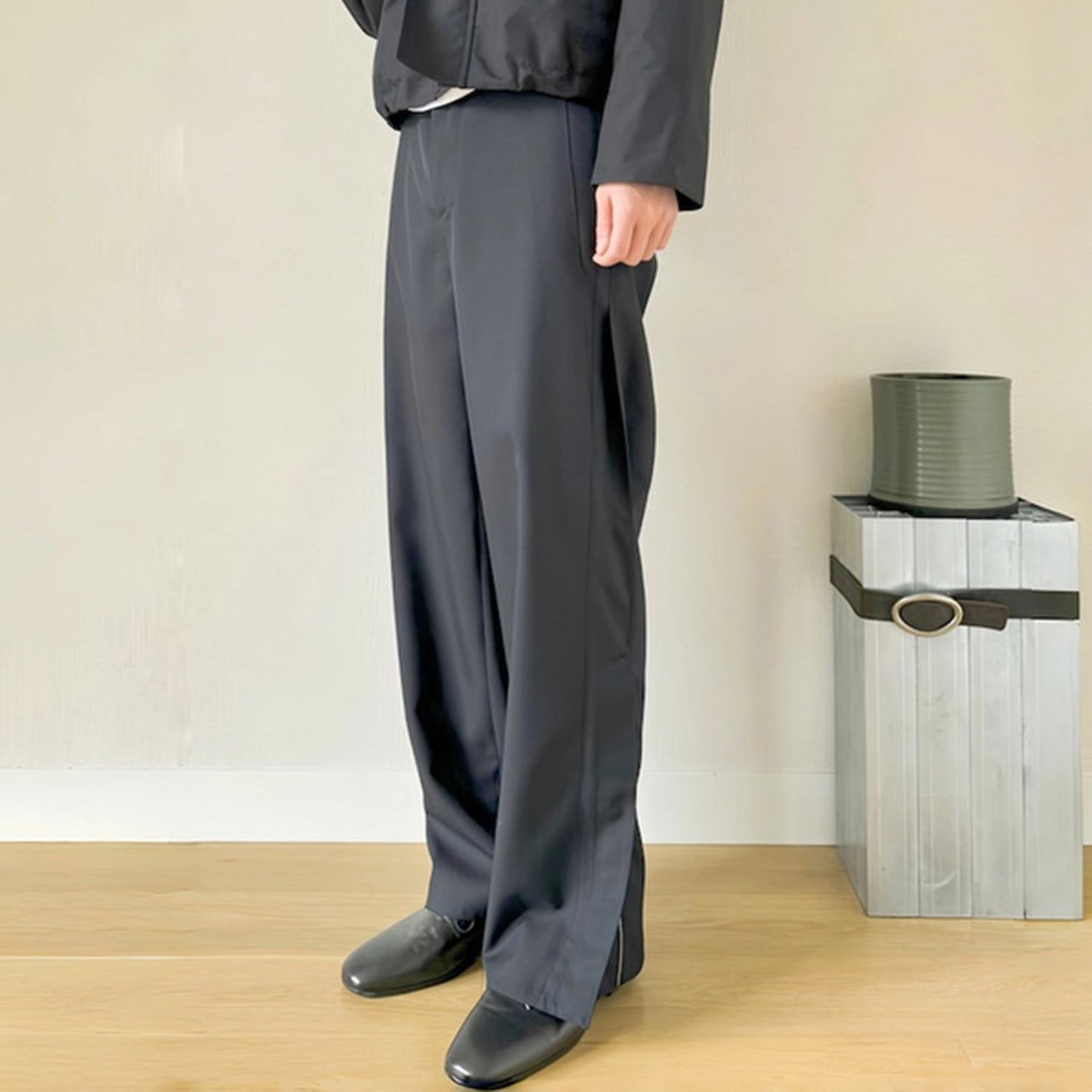 MIJKO Men Vintage Pants Splicing Optional Wide-Foot Zipper Pants Casual Pants