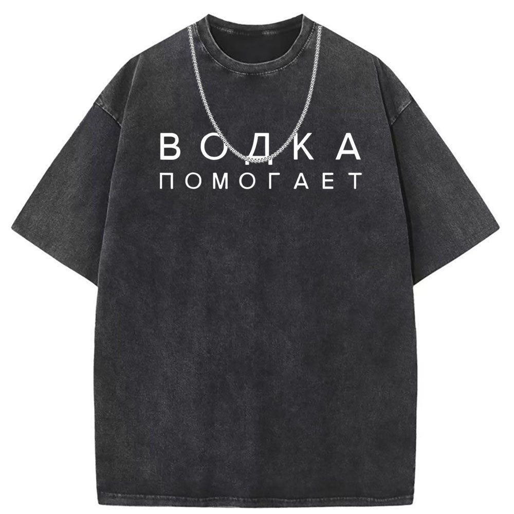 Men T Shirts Vintage distressed cotton printed short-sleeved T-shirt