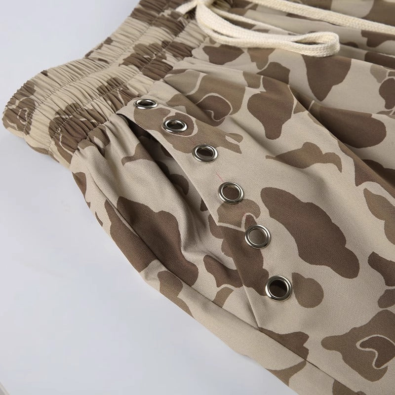 Womens casual pants leopard hip hop camouflage pants loose wide leg cargo pants
