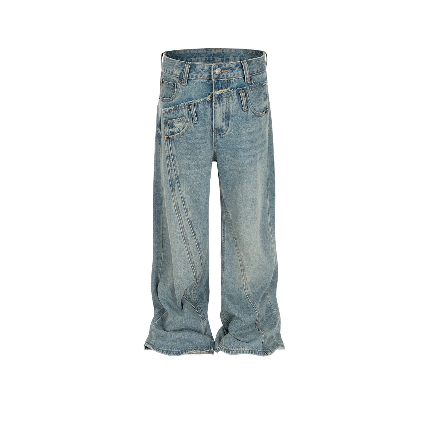 MIJKO Men's Vintage Pants MIJKO Splicing Design Men's and Women's Straight Jeans