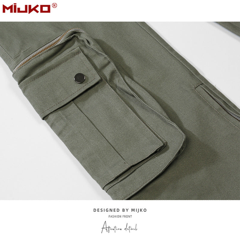 MIJKO Mens Vintage Pants Chain Leg Casual Overalls