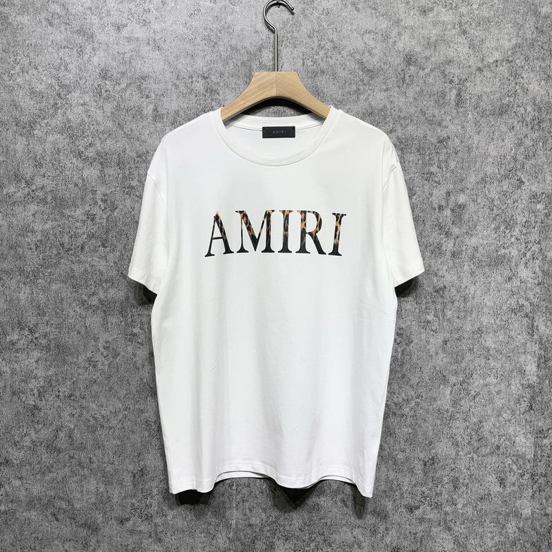Amiri T Shirt Leopard Print Letter Print Round Neck