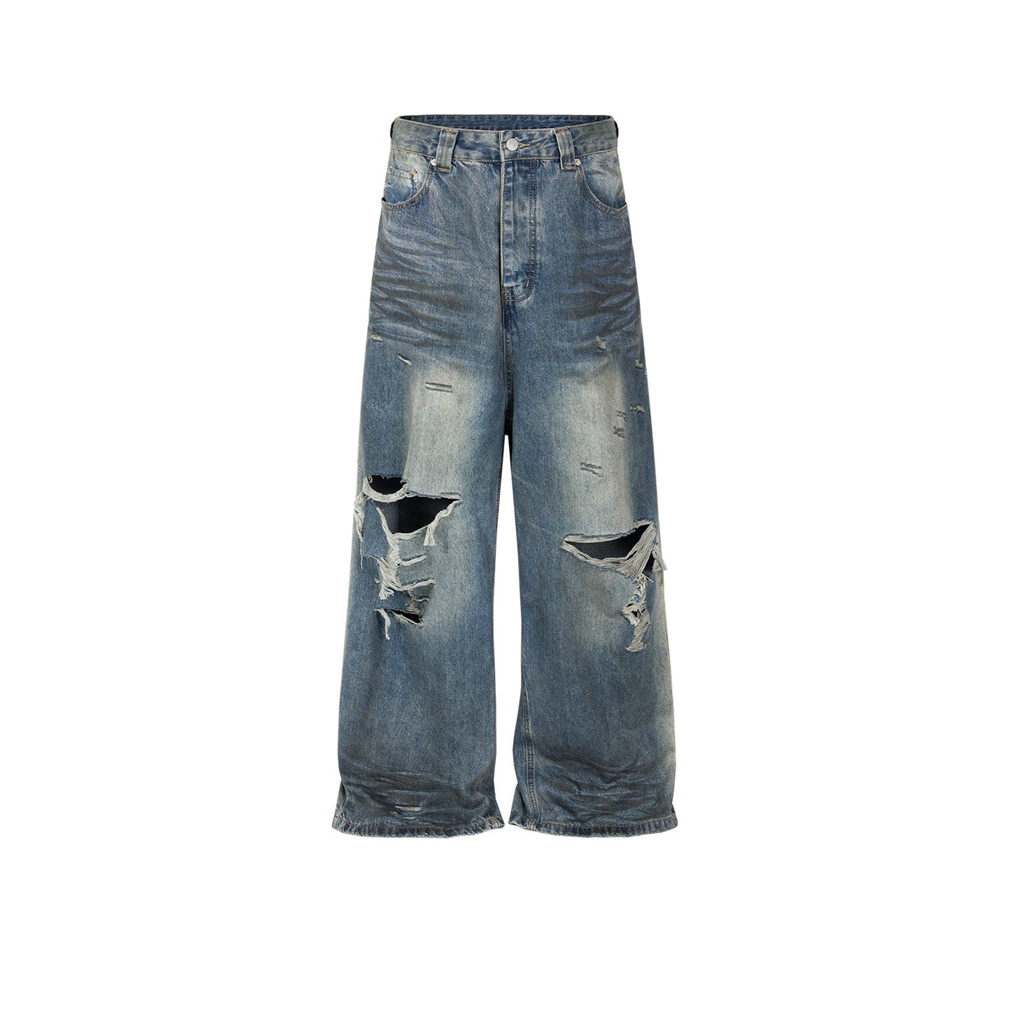 MIJKO Mens Vintage Pants MIJKO Vintage Washed Old Crease Textured Jeans