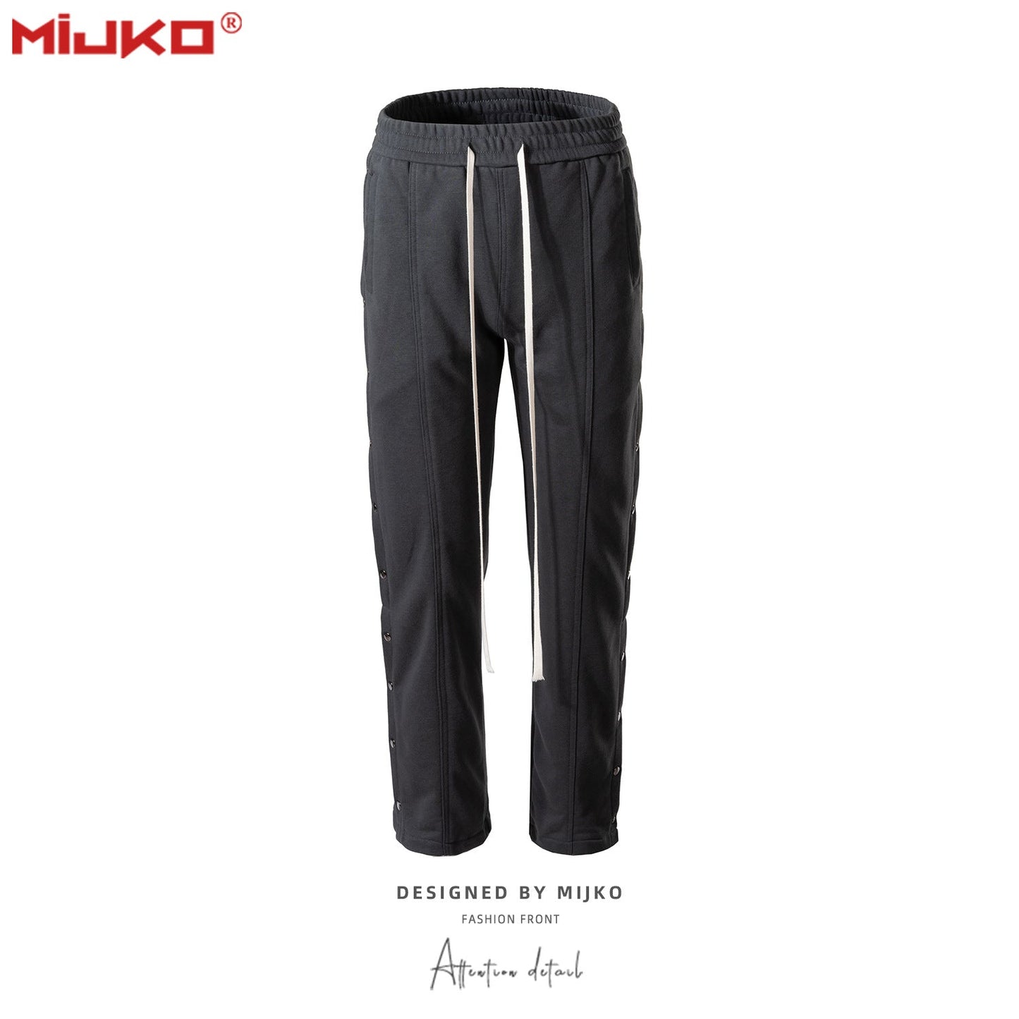 MIJKO Mens Vintage Pants Breasted Sports Black Casual Pants