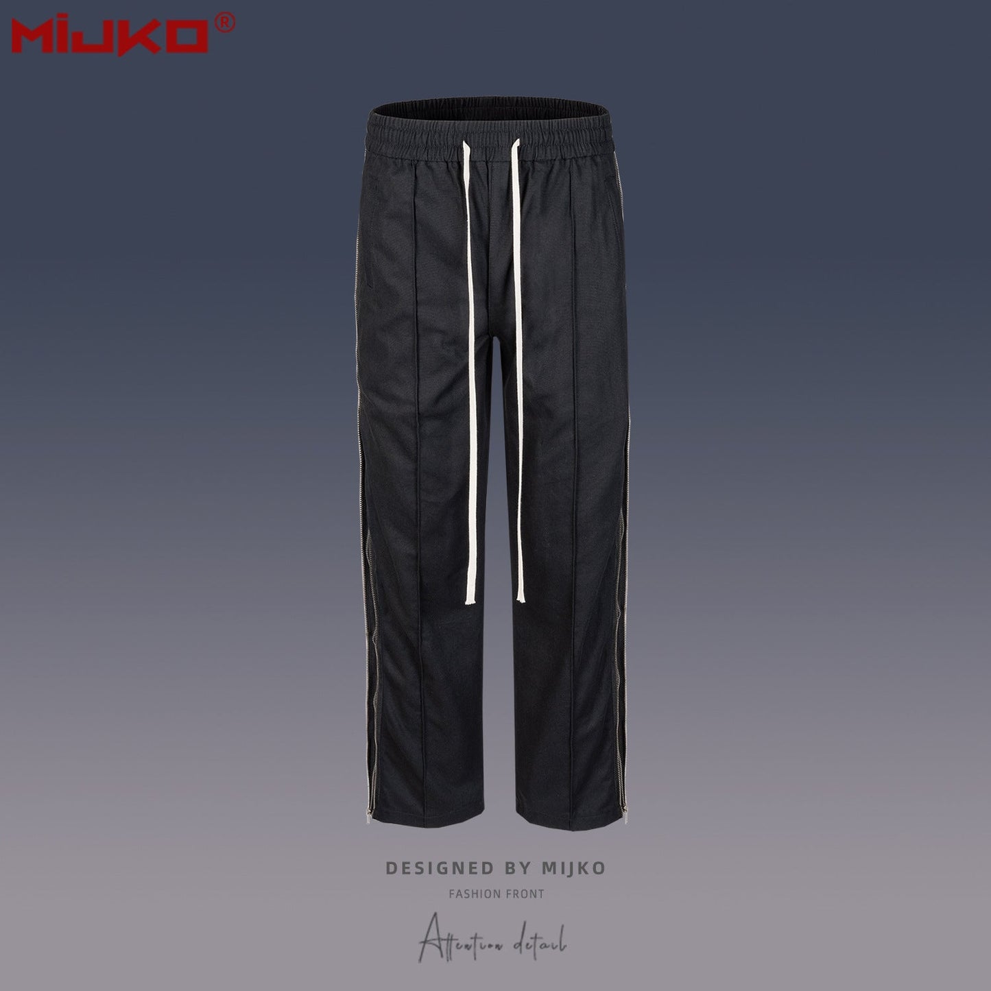 MIJKO Mens Vintage Pants Zipper-embellished Drawstring Slacks