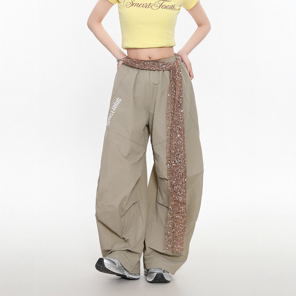 Women casual pants sequin straps