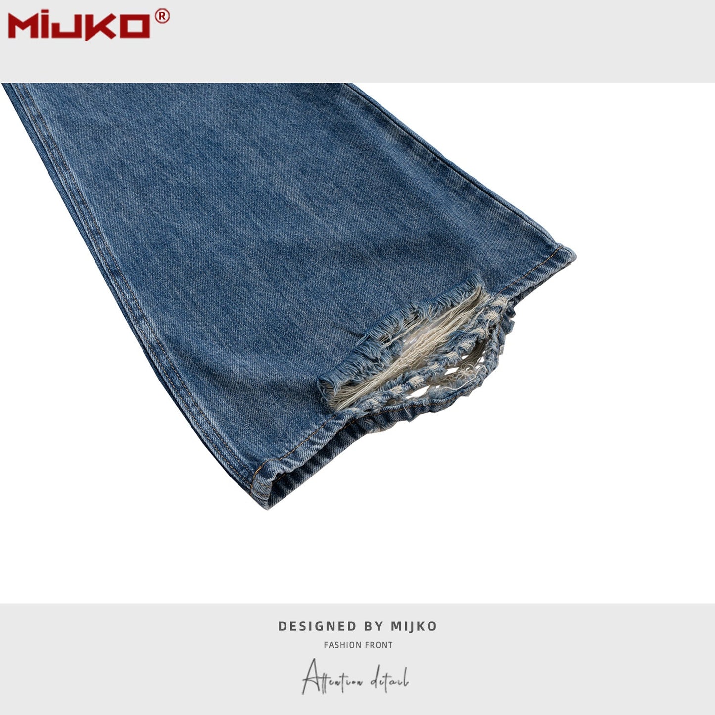 MIJKO Mens Vintage Pants Ripped Wide-Foot Jeans