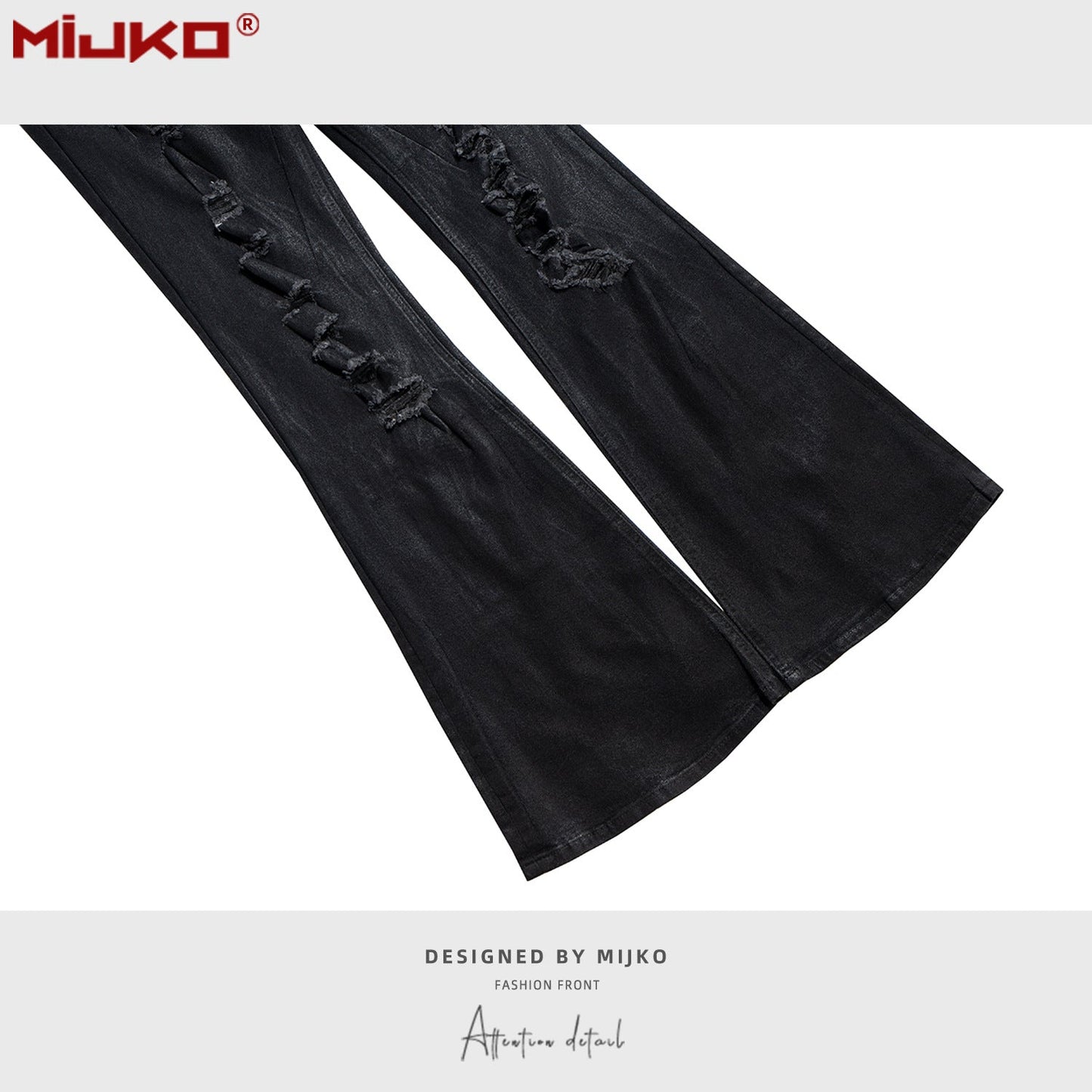 MIJKO Mens Vintage Pants Rotten Ripped Brush Wax Bootcut Jeans