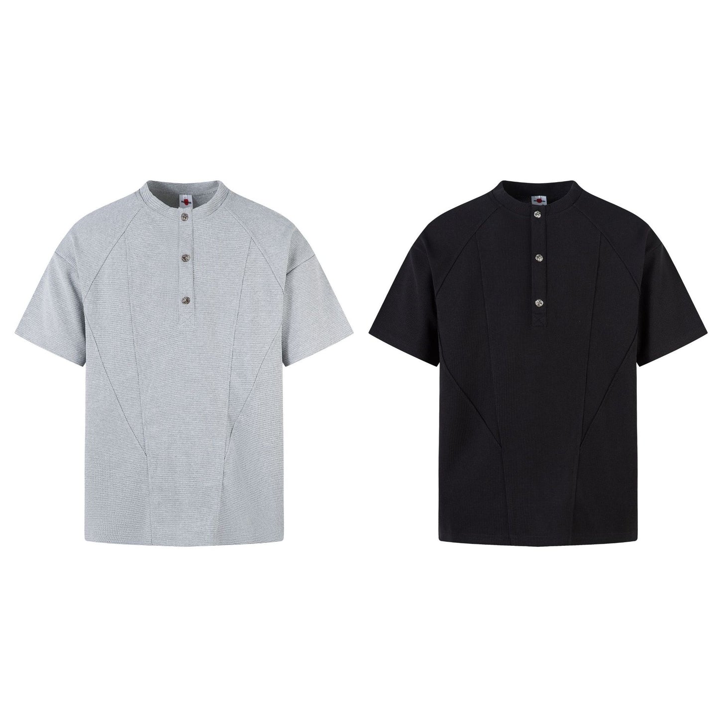 Men t shirts summerretropure color deconstructed waffle grids short sleeves