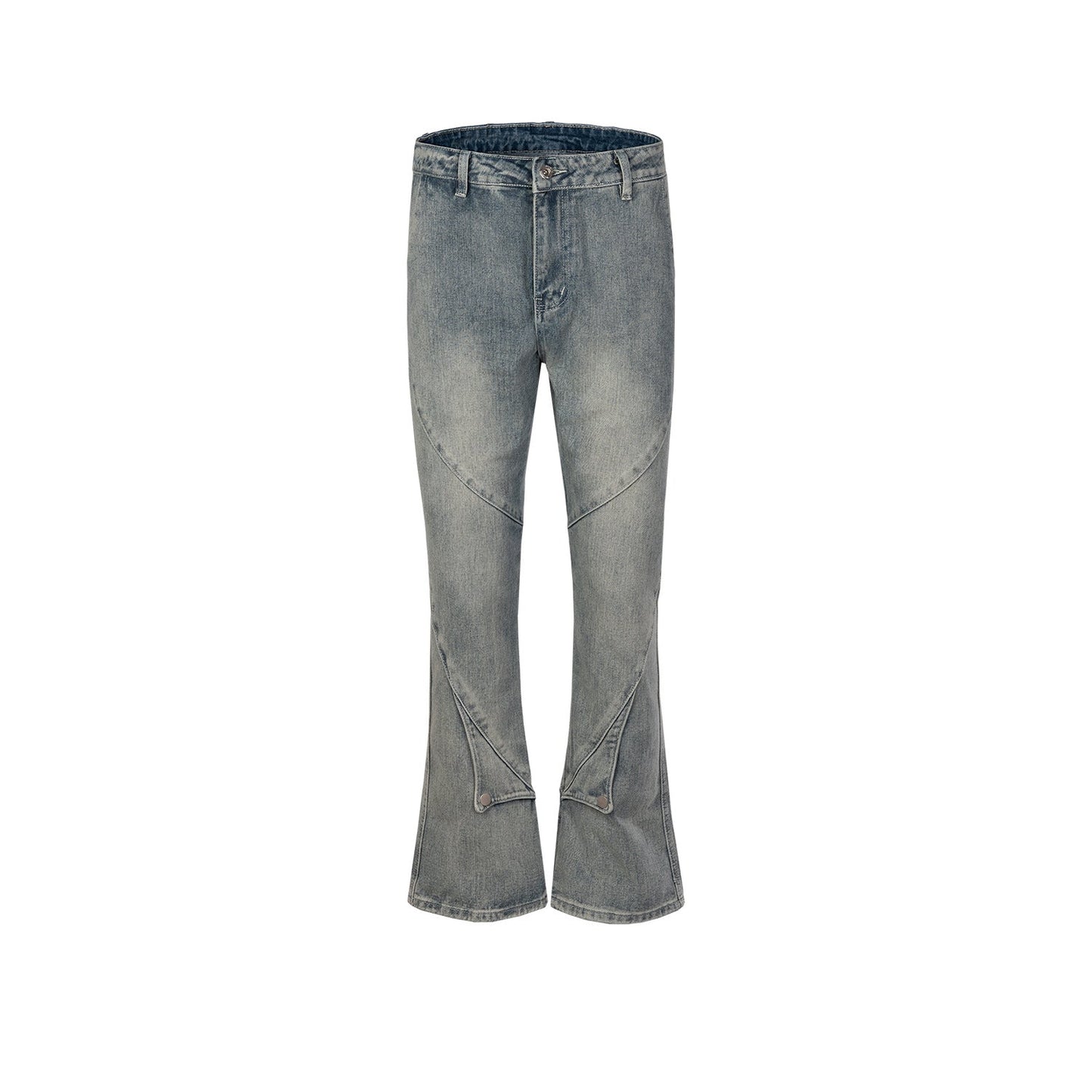 MIJKO Men's Vintage Pants MIJKO Washed Old Trousers Men's and Women's Splicing Button Blue Jeans