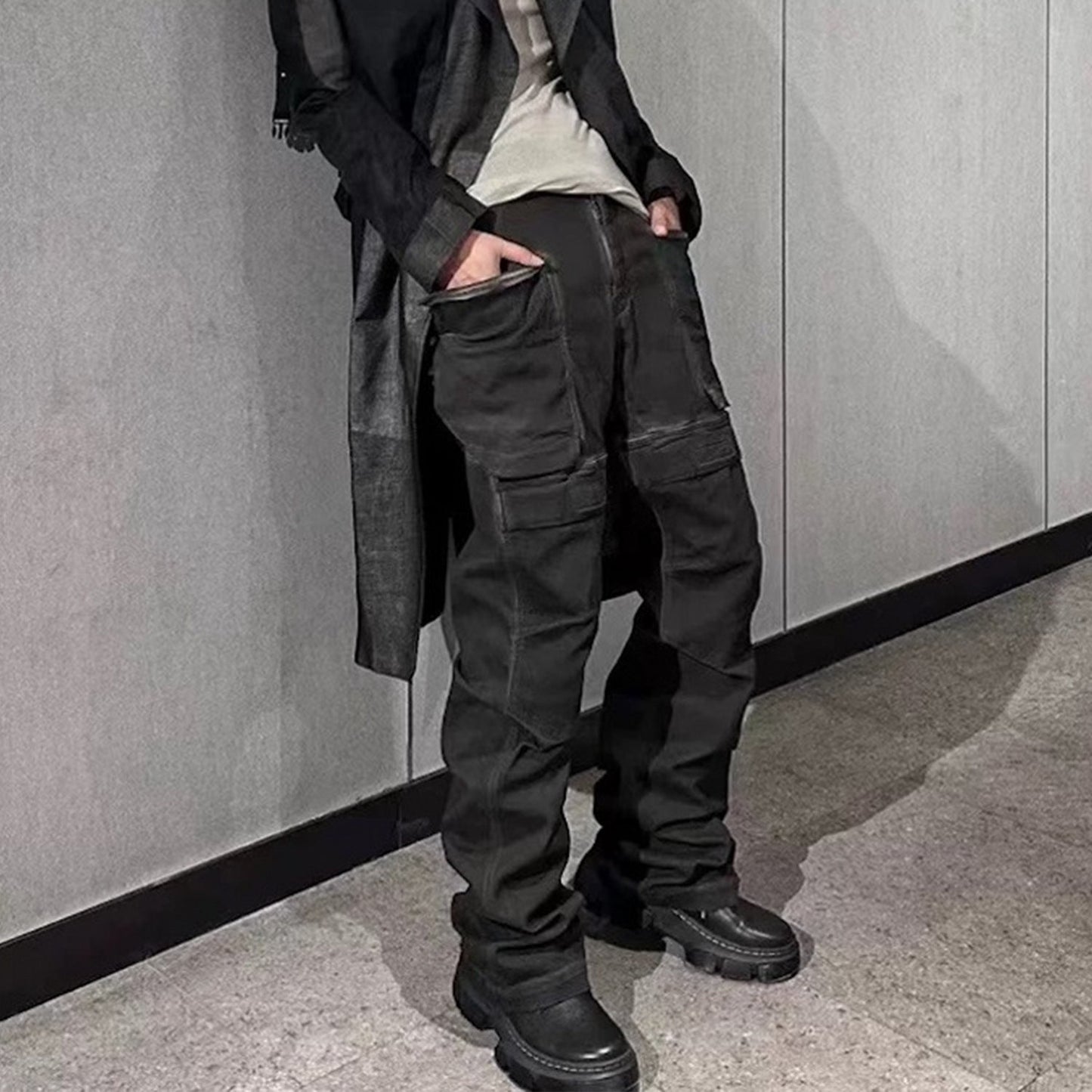 MIJKO Mens Vintage Pants MIJKO Stegosaurus Cargo Dirty Workwear Jeans