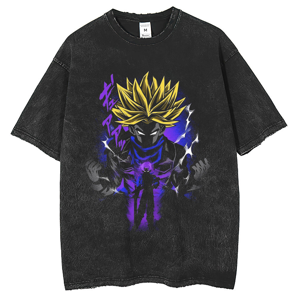 Mens T Shirts Loose Short Sleeve Dragon Ball Print Fried Snowflake T-Shirt