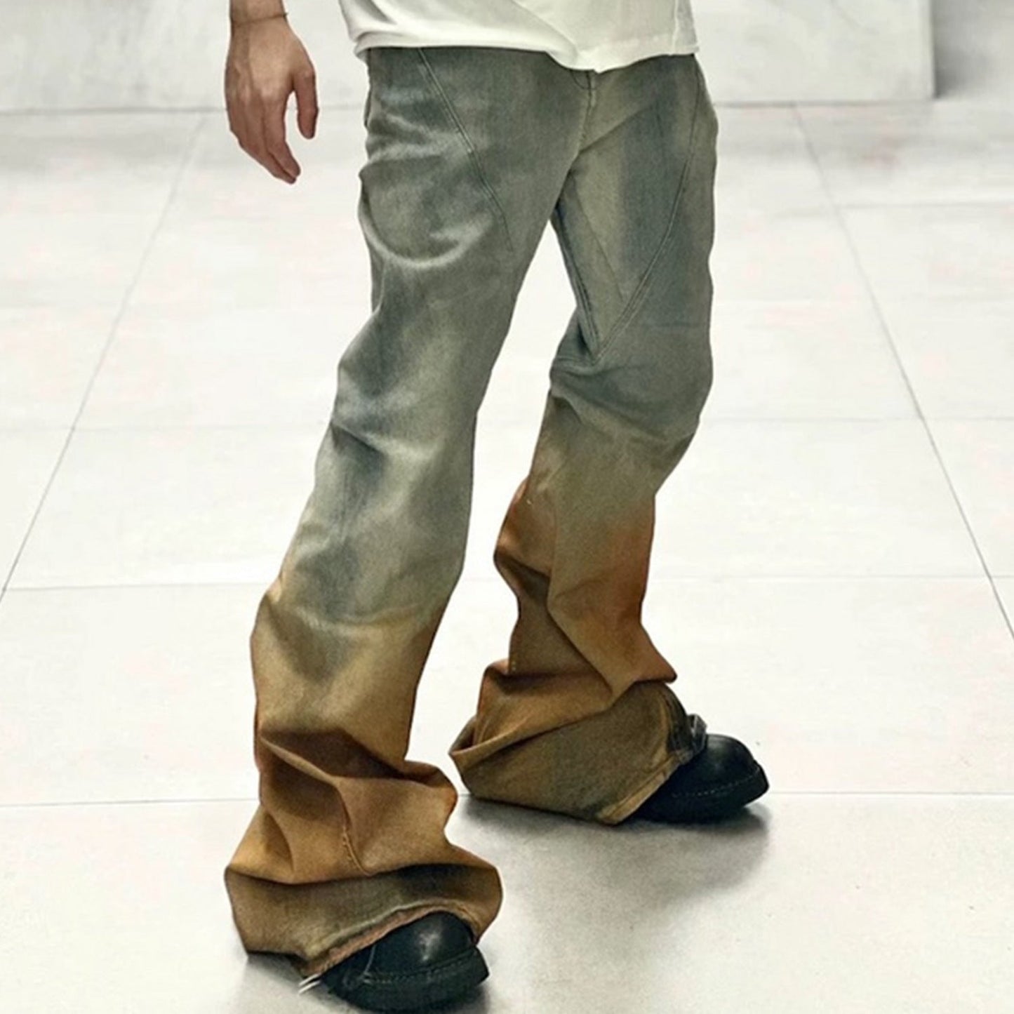 MIJKO Mens Vintage Pants MIJKO Mens Women's RICK Trousers Wide Feet Old Micro-pull Jeans