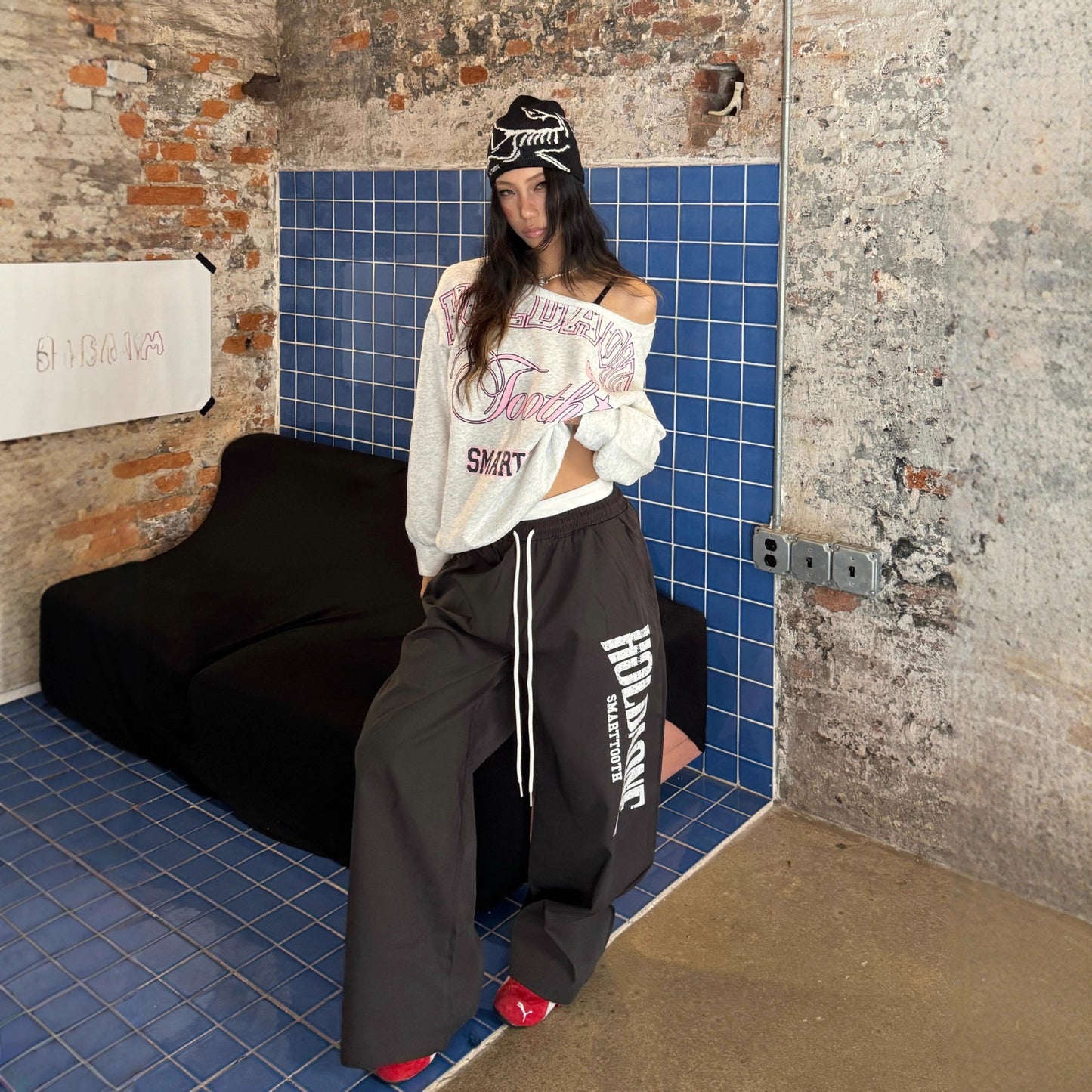 Women's casual pants - vintage letter print - autumn loose fit