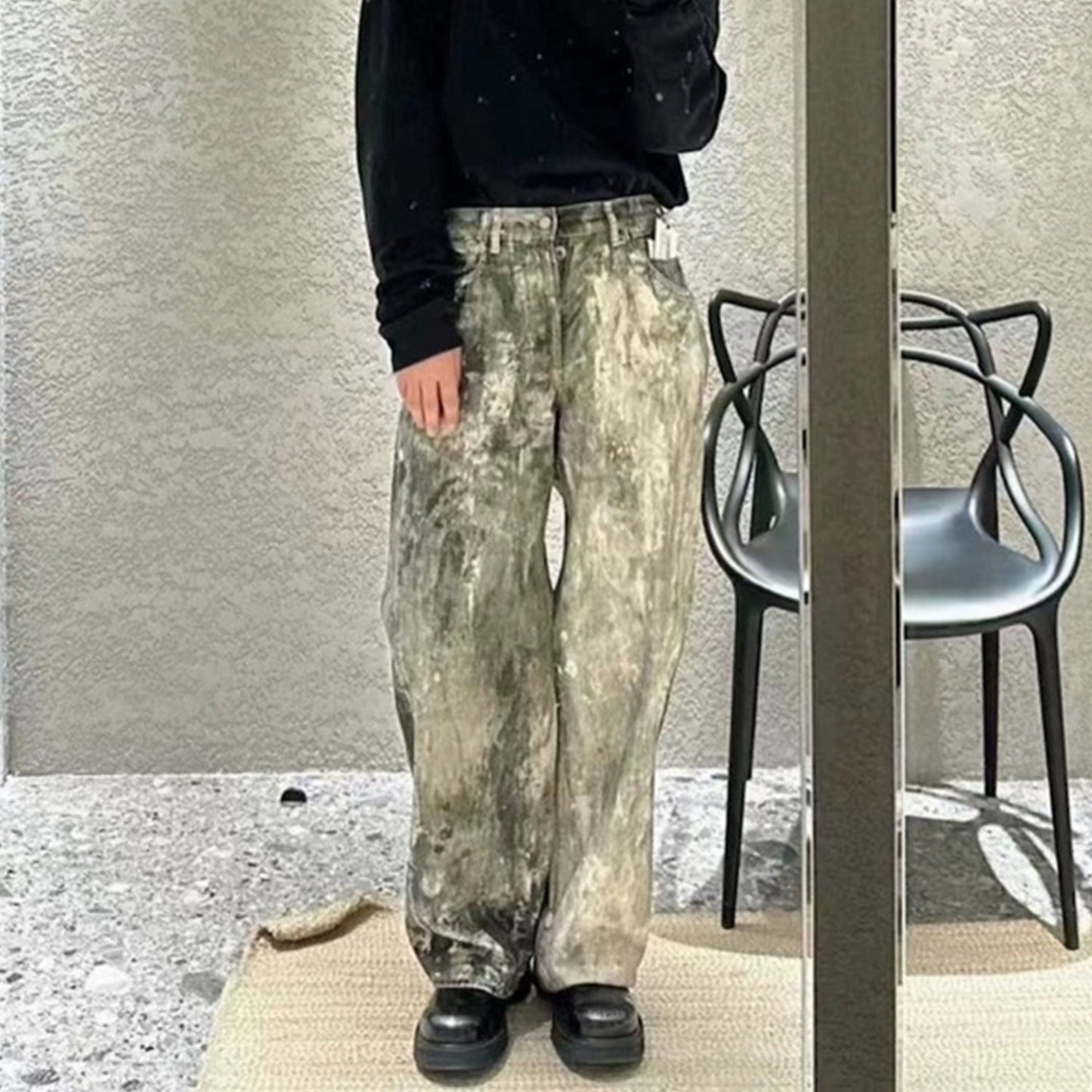 MIJKO Mens Vintage Pants Distress Unisex Pants