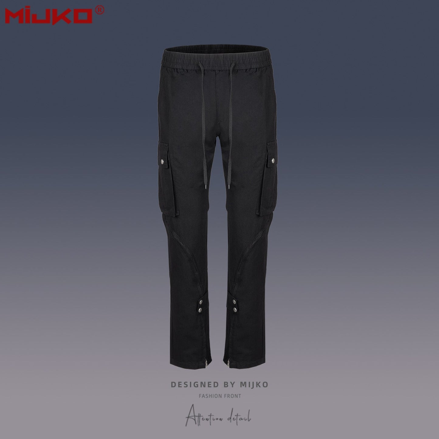 MIJKO Mens Vintage Pants zip-down Optional Wide-footed Slacks
