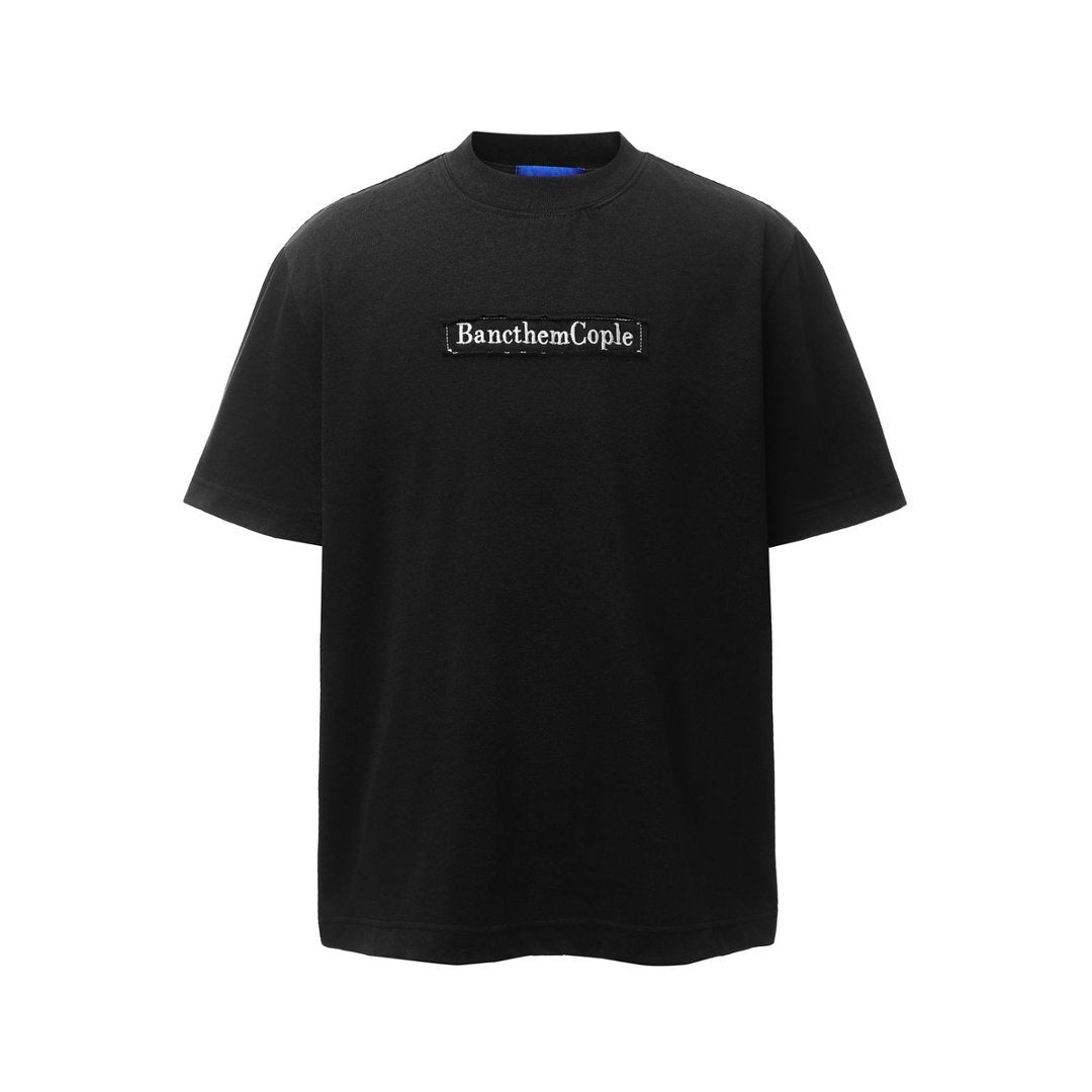 Men t shirts retro double yarn letter embroider distressed loose short sleeves