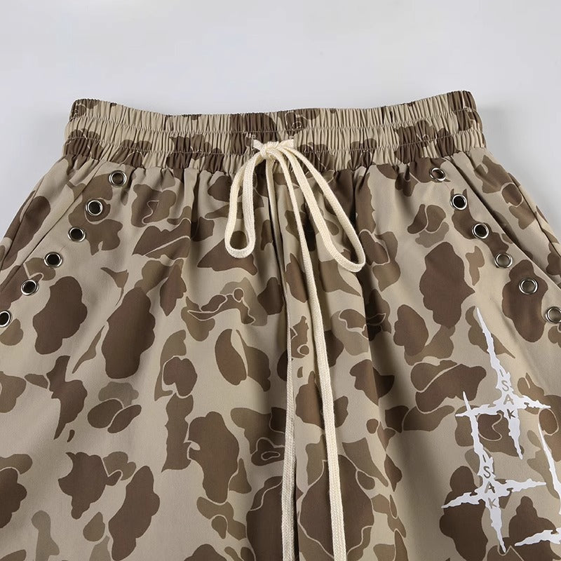 Womens casual pants leopard hip hop camouflage pants loose wide leg cargo pants