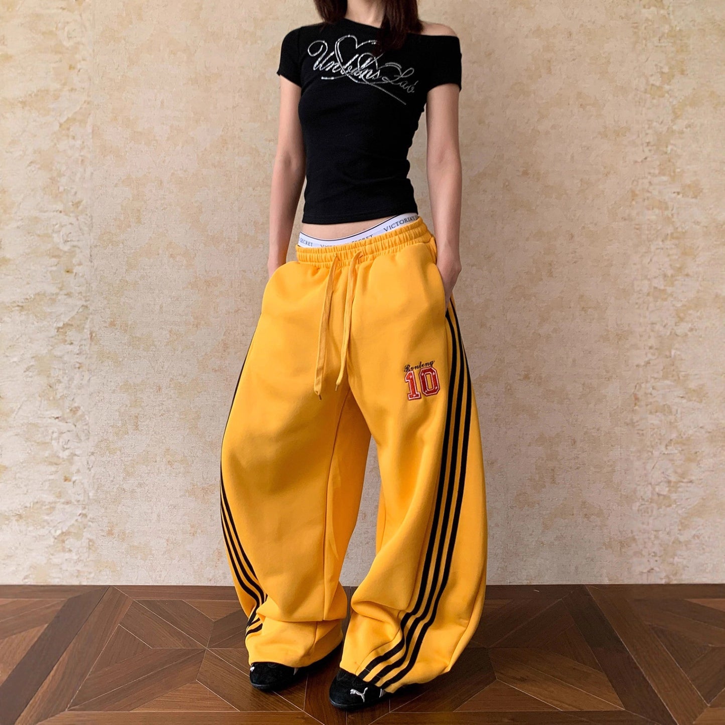 Women casual pant looseretrocontrast colorstripes