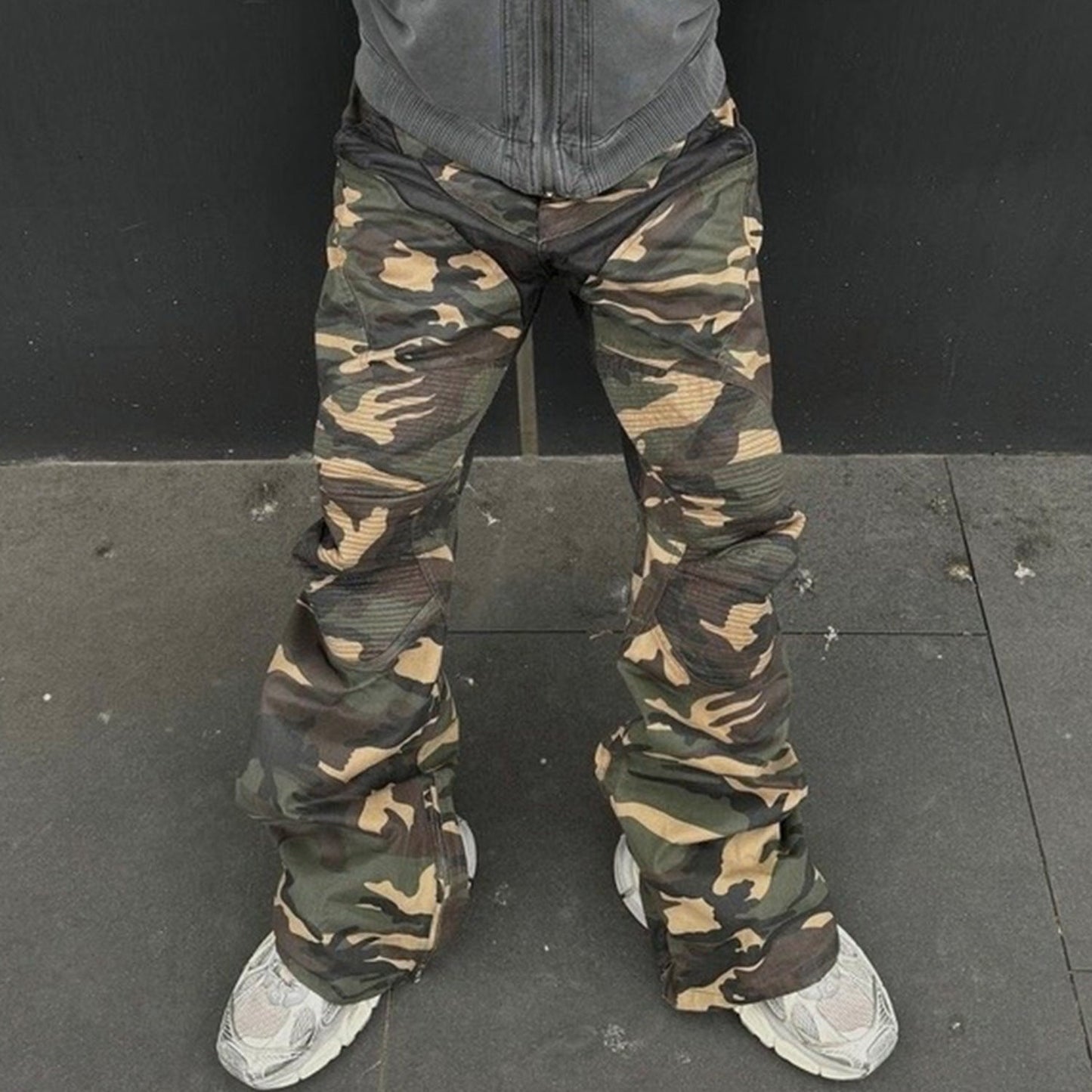MIJKO Men Vintage Pants MIJKO camouflage micro-pull locomotive pants design zipper wide-leg pants