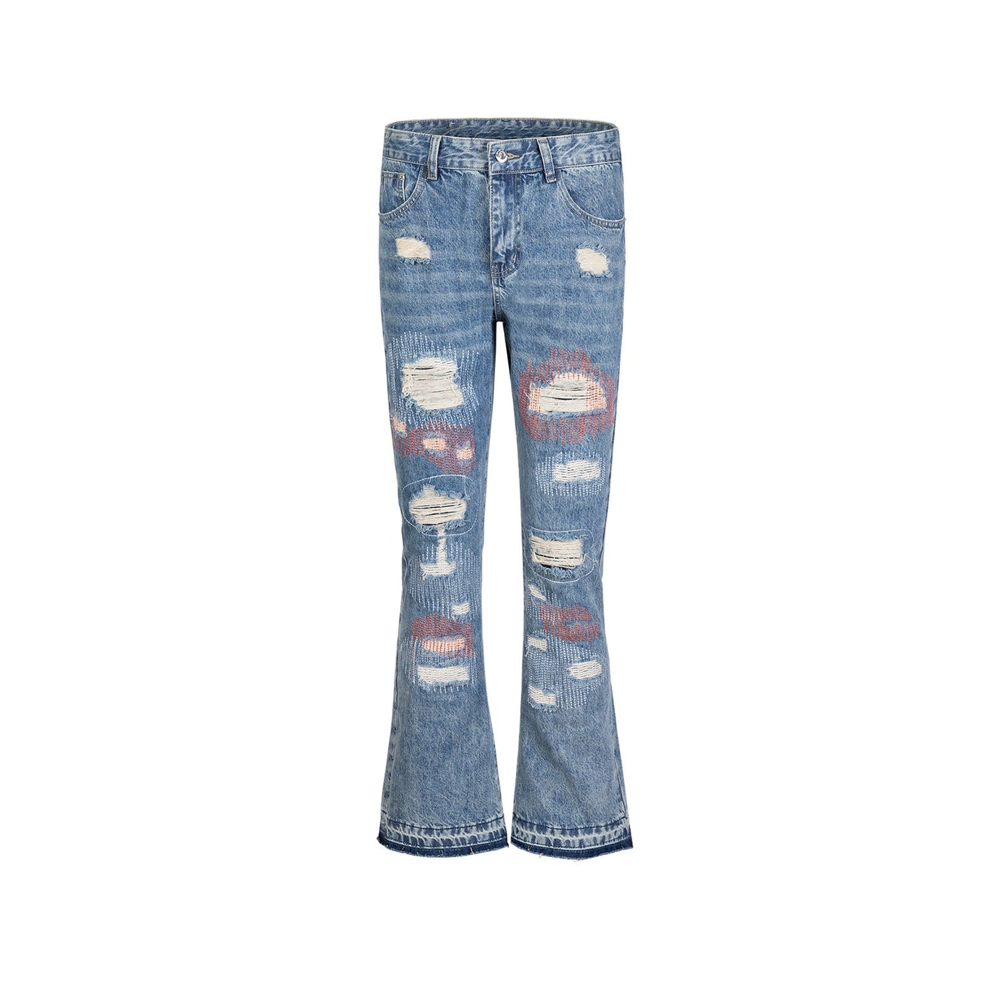 MIJKO Men's Vintage Pants MIJKO Men's Women's Weak Ripped Washed Old Wide-Foot Jeans