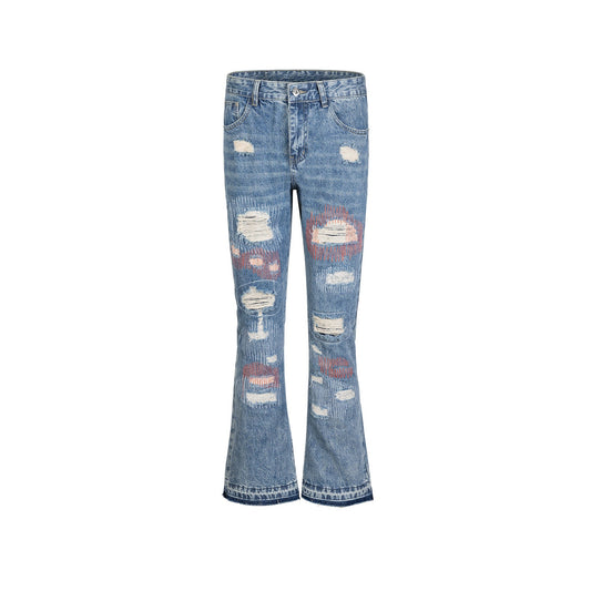 MIJKO Men's Vintage Pants MIJKO Men's Women's Weak Ripped Washed Old Wide-Foot Jeans