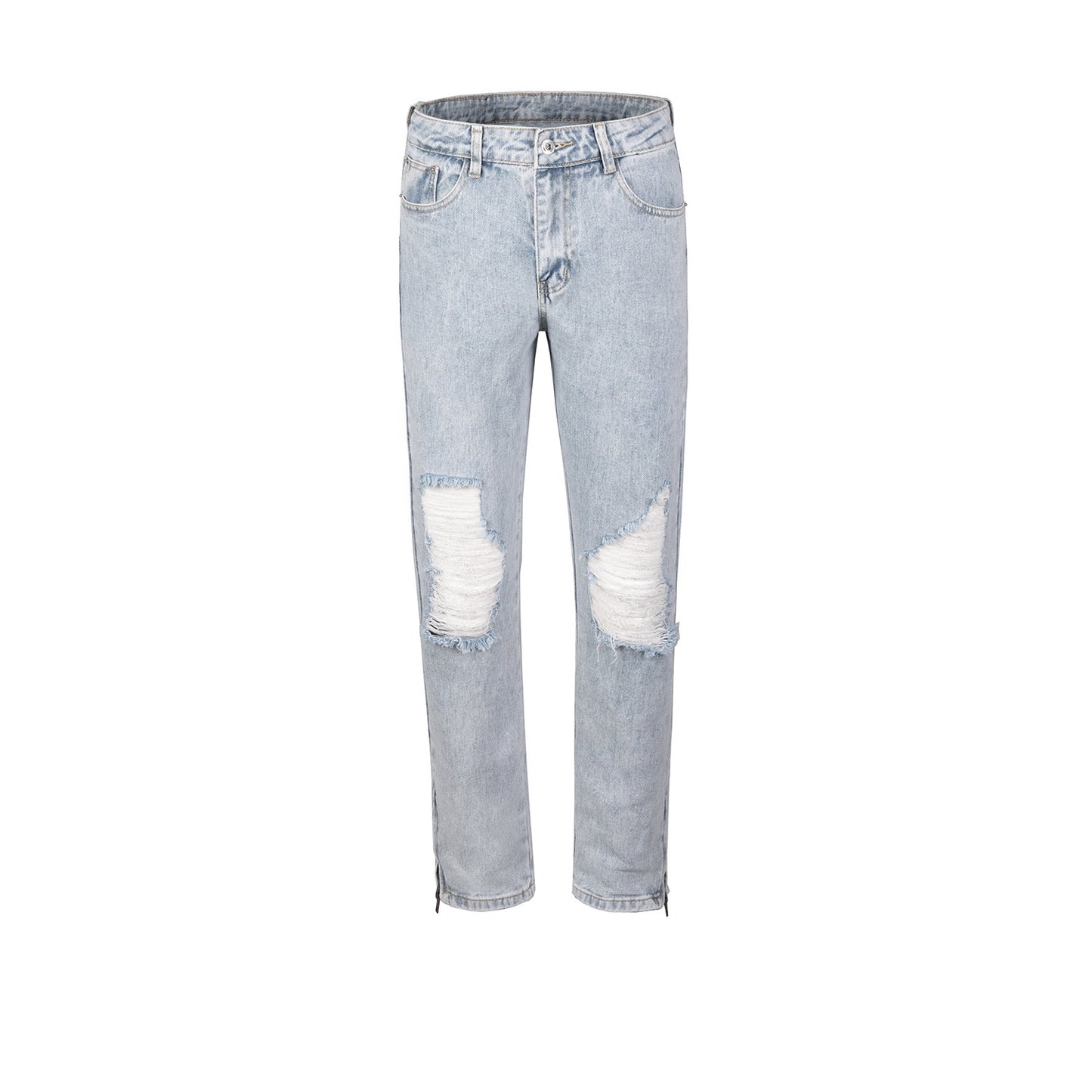 MIJKO Mens Vintage Pants MIJKO Wide-Foot Zipper Pants Ripped Jeans