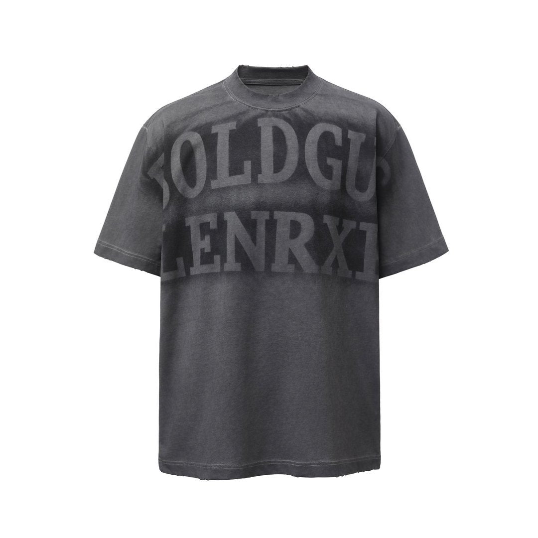 Men t shirts retro double yarn washed distressed printing loose short sleeves