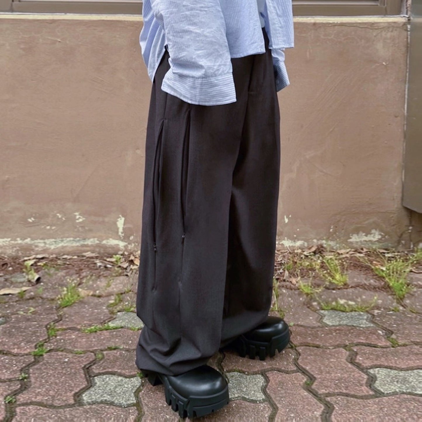 MIJKO Men's Vintage Pants MIJKO Zipper Design Casual Trousers Men's and Women's Three-dimensional Wide Legs